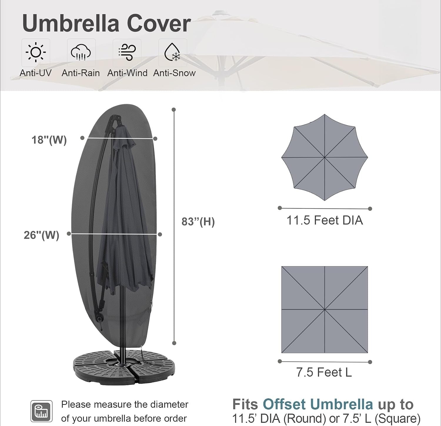 Patio Waterproof Umbrella Cover Black