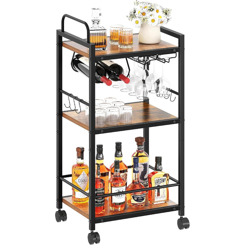 Bar Cart 3 Tier Kitchen Carts Rustic Brown