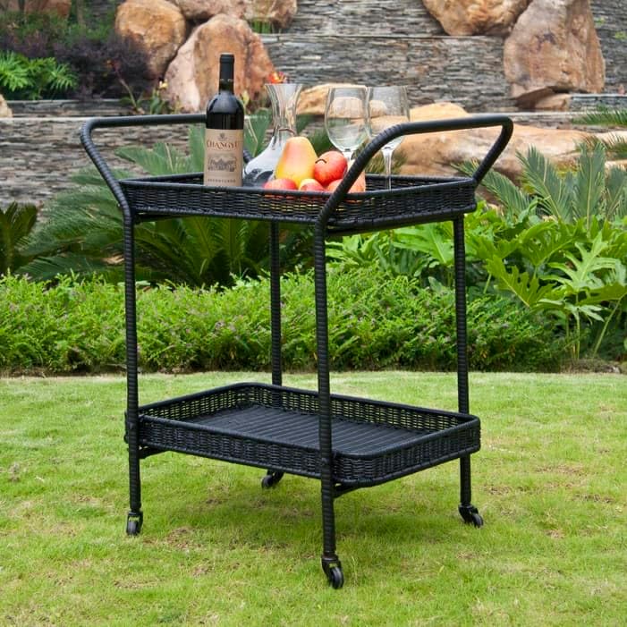 Wicker Patio Serving Cart Black