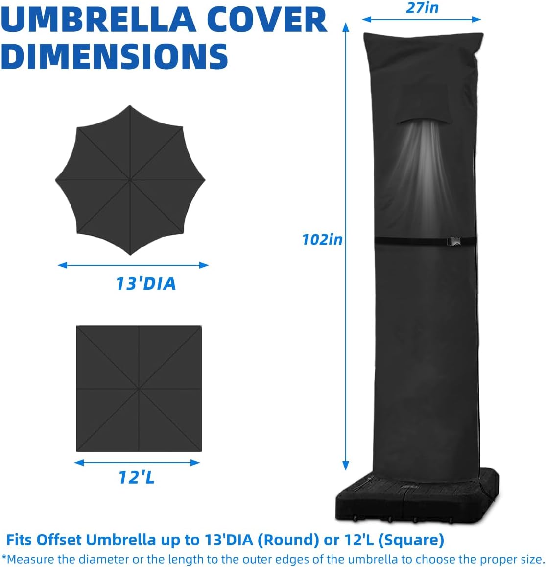 Patio Umbrella Parasol Cover 600D Waterproof