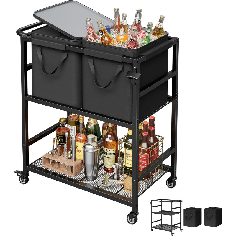 Patio Rolling Cooler Cart Portable Bar Station