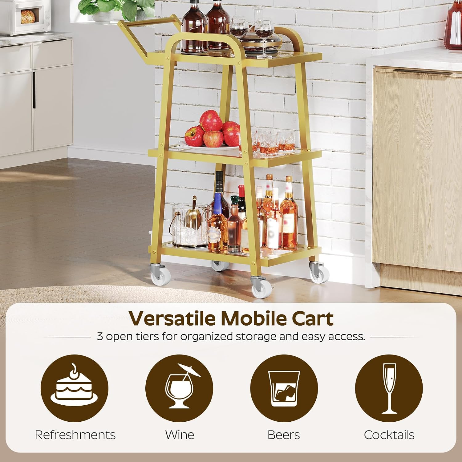 Bar Cart 3‑Tier Serving Cart
