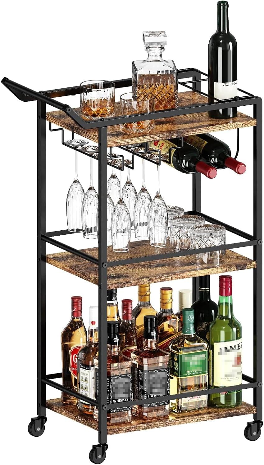 3 Tier Bar Cart Rustic Brown