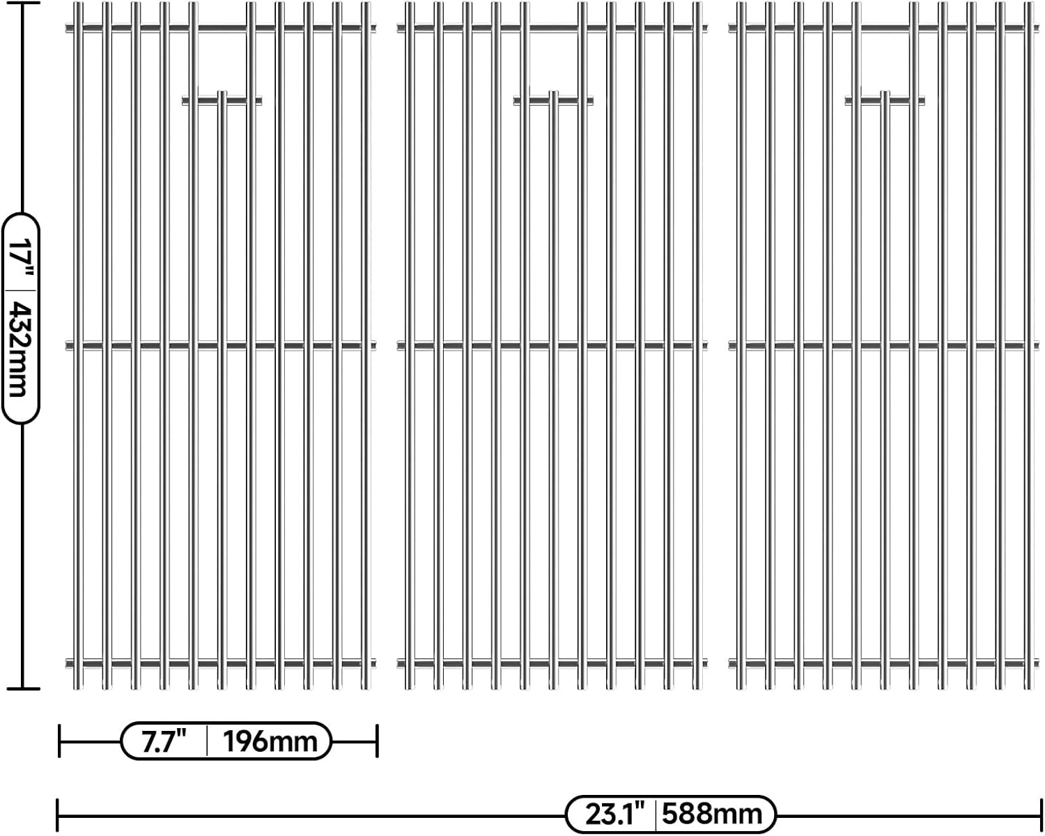 3Pcs 17''x23.1'' Stainless Steel Grill Grates