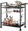 Bar Cart 2 Tier Rolling Beverage Cart Black