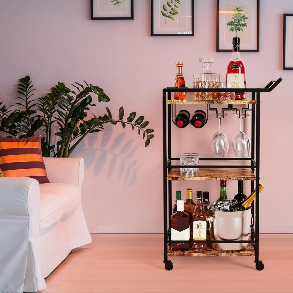 3 Tier Bar Cart Rustic Brown