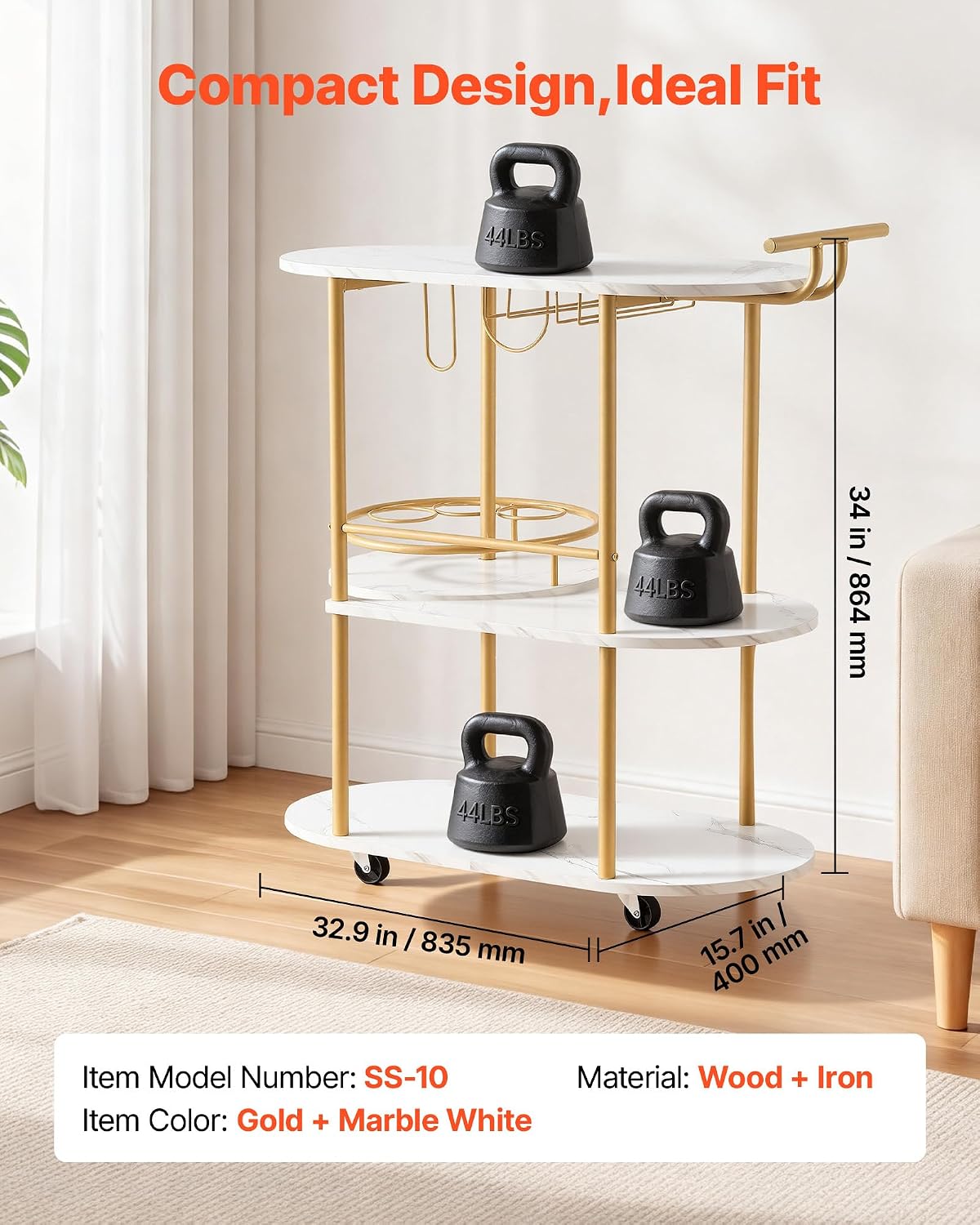 Bar Cart 3 Tiers Serving Carts Gold