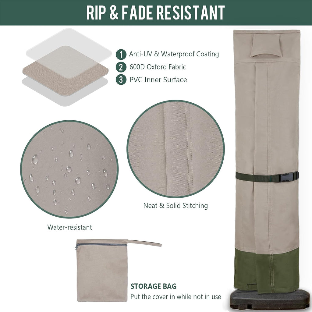 600D Patio Umbrella Cover Khaki‑Green