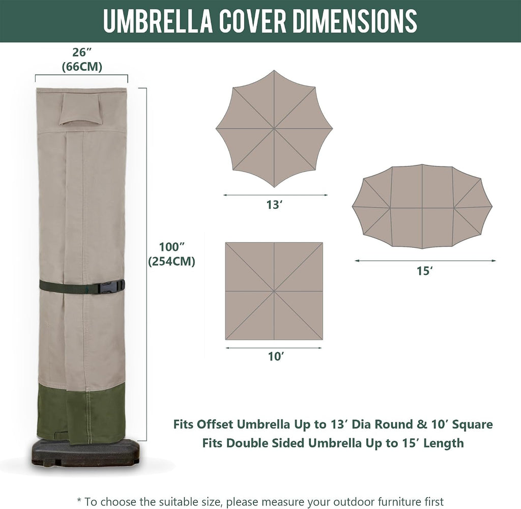 600D Patio Umbrella Cover Khaki‑Green