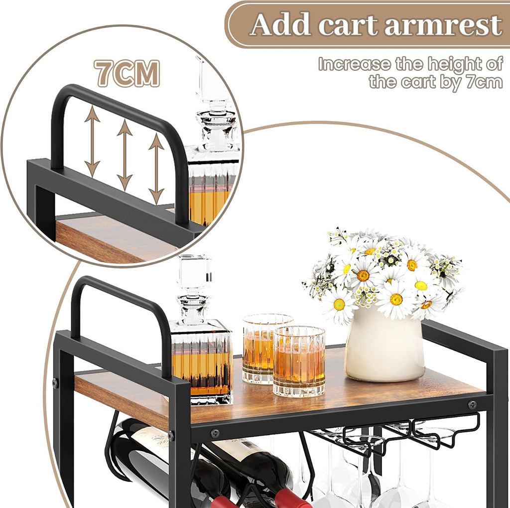 Bar Cart 3 Tier Kitchen Carts Rustic Brown