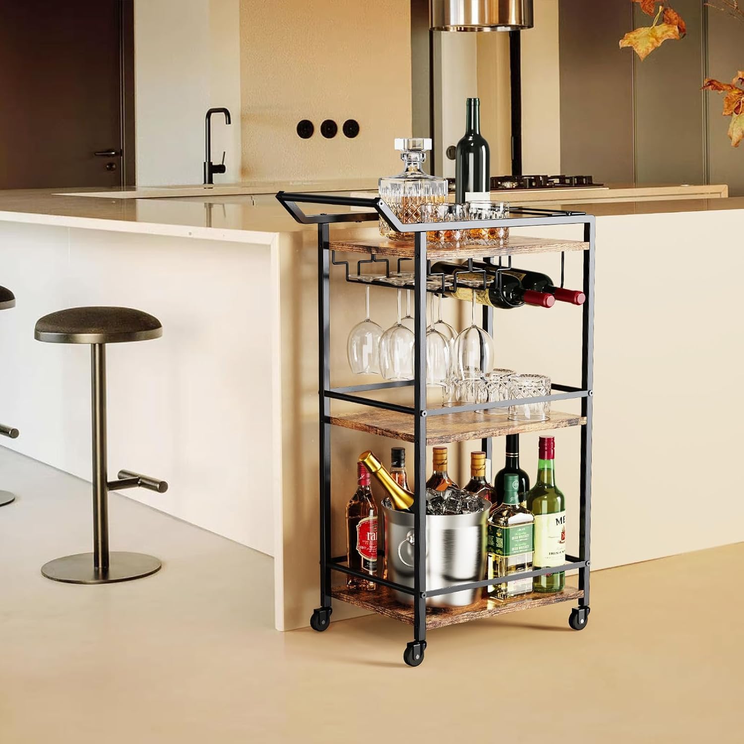3 Tier Bar Cart Rustic Brown