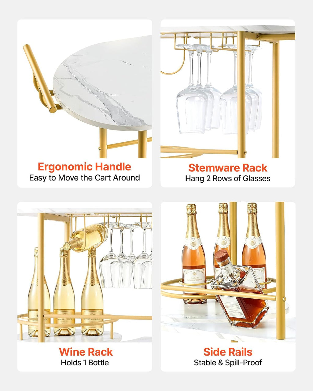 Bar Cart 3 Tiers Serving Carts Gold