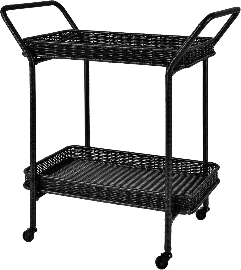 Wicker Patio Serving Cart Black