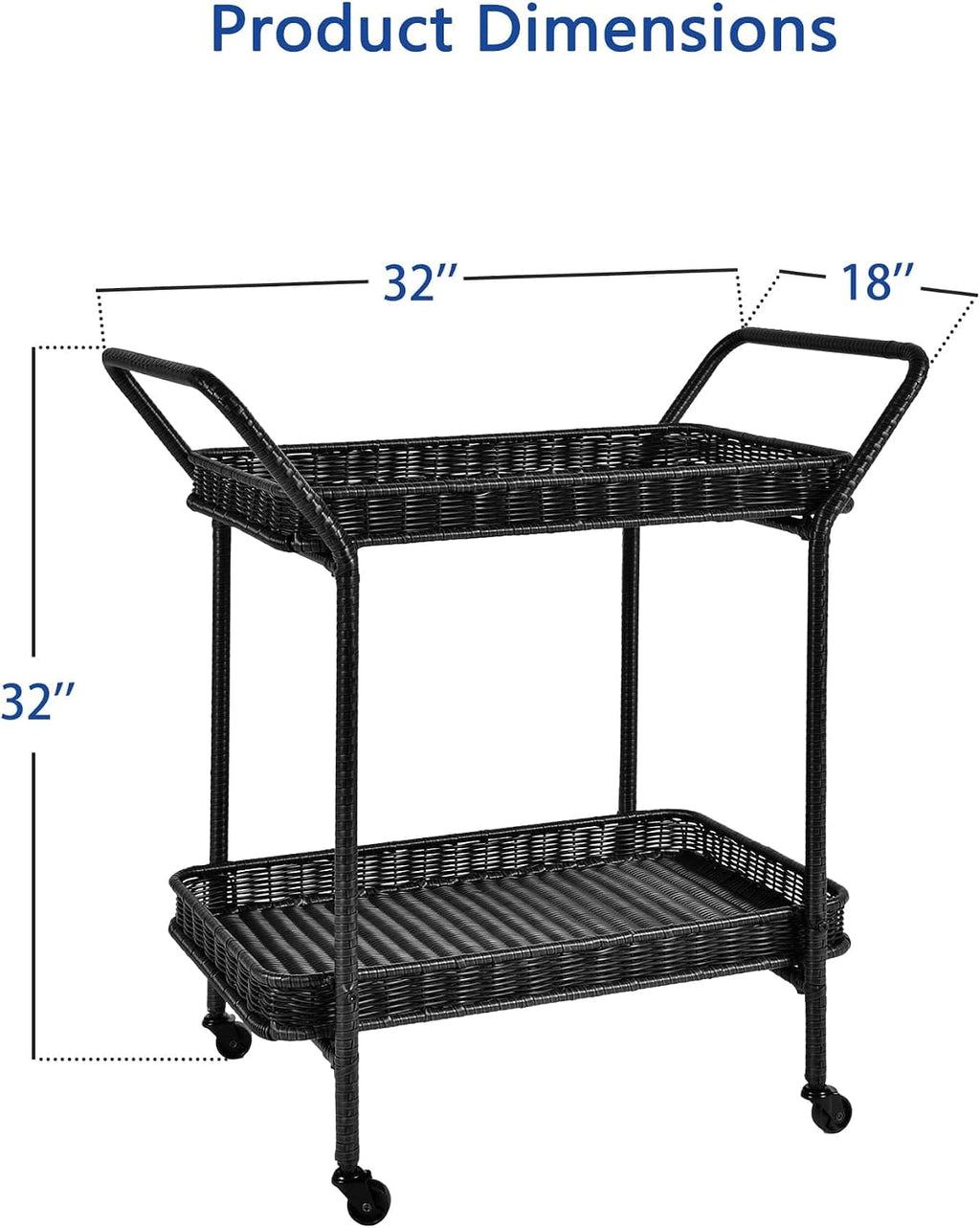 Wicker Patio Serving Cart Black