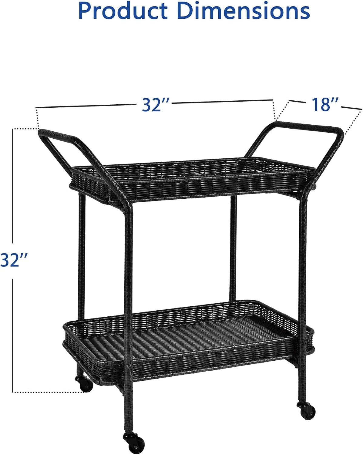 Wicker Patio Serving Cart Black