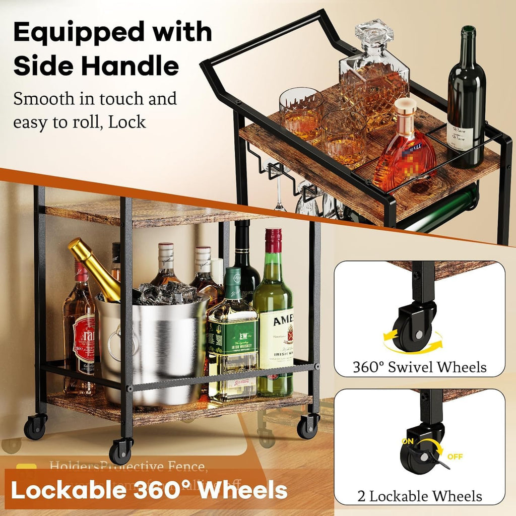3 Tier Bar Cart Rustic Brown