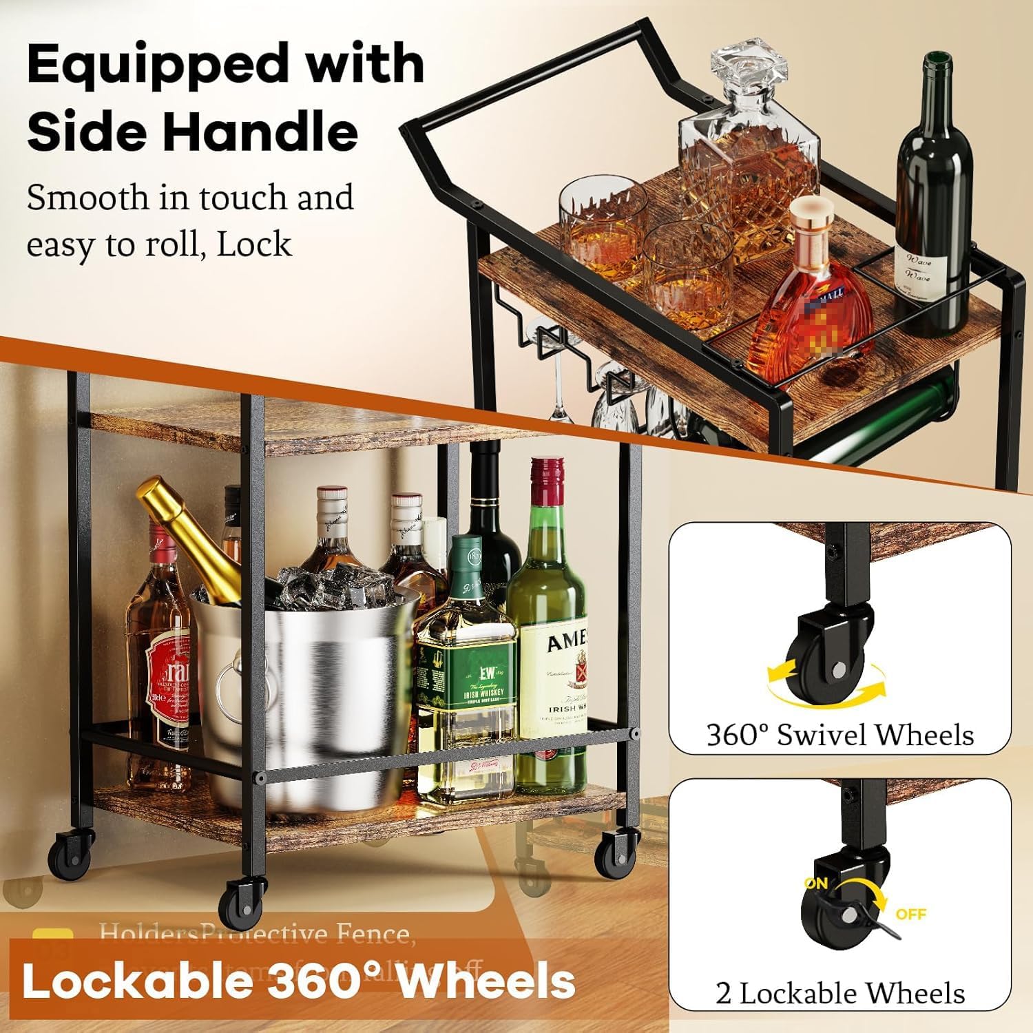 3 Tier Bar Cart Rustic Brown
