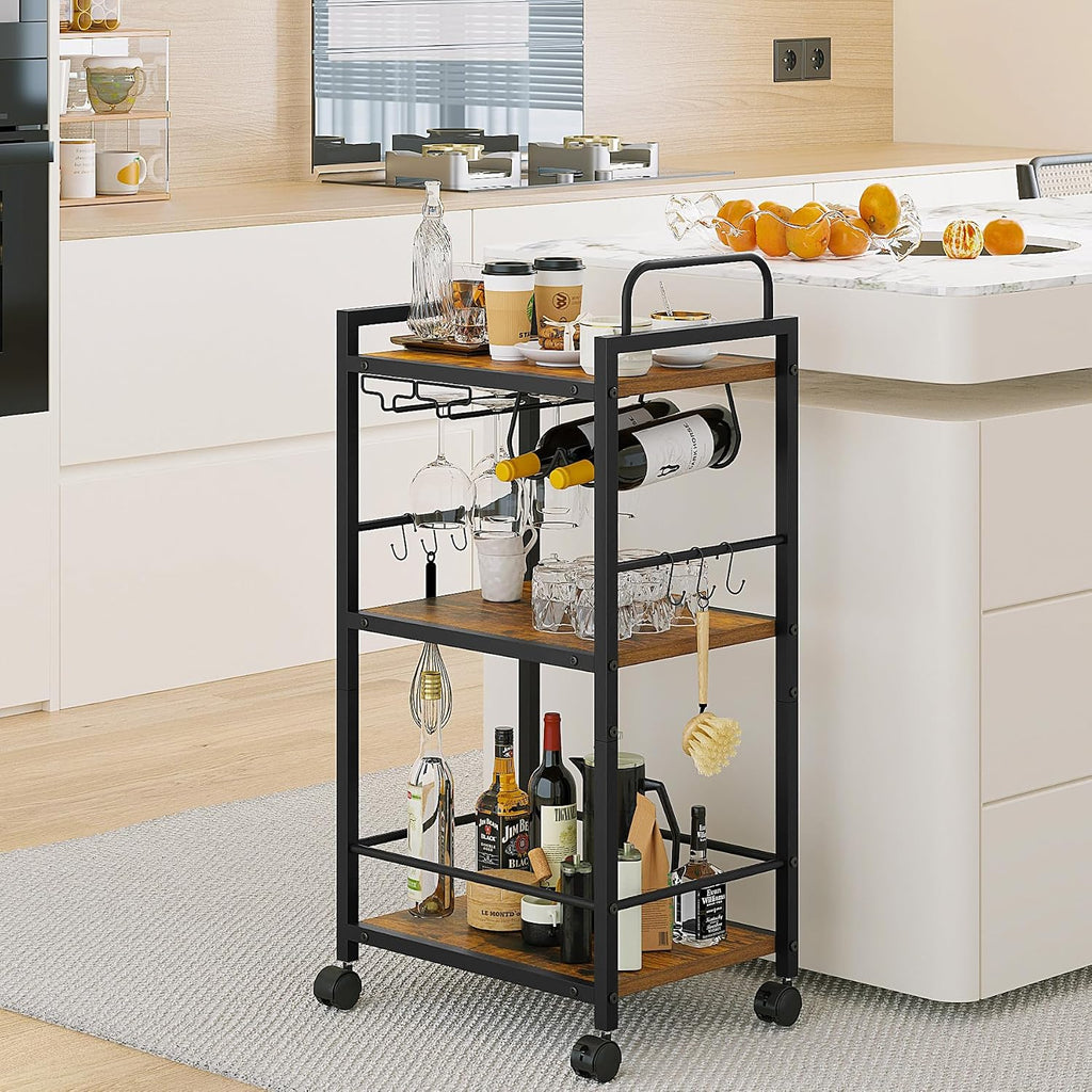 Bar Cart 3 Tier Kitchen Carts Rustic Brown