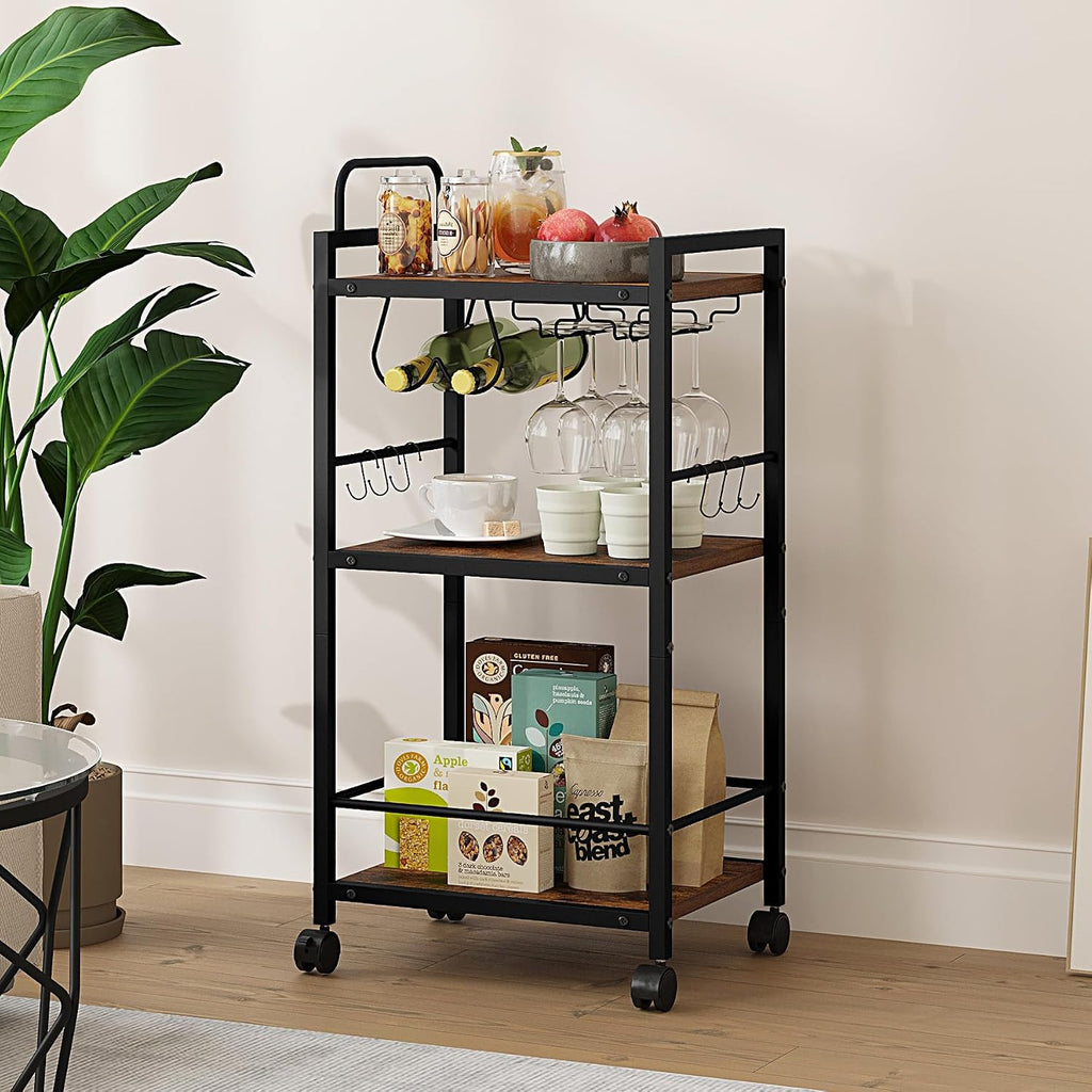 Bar Cart 3 Tier Kitchen Carts Rustic Brown