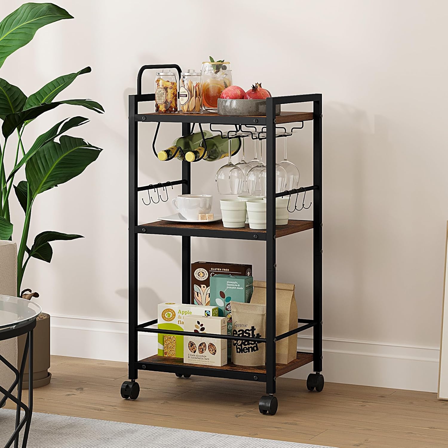 Bar Cart 3 Tier Kitchen Carts Rustic Brown