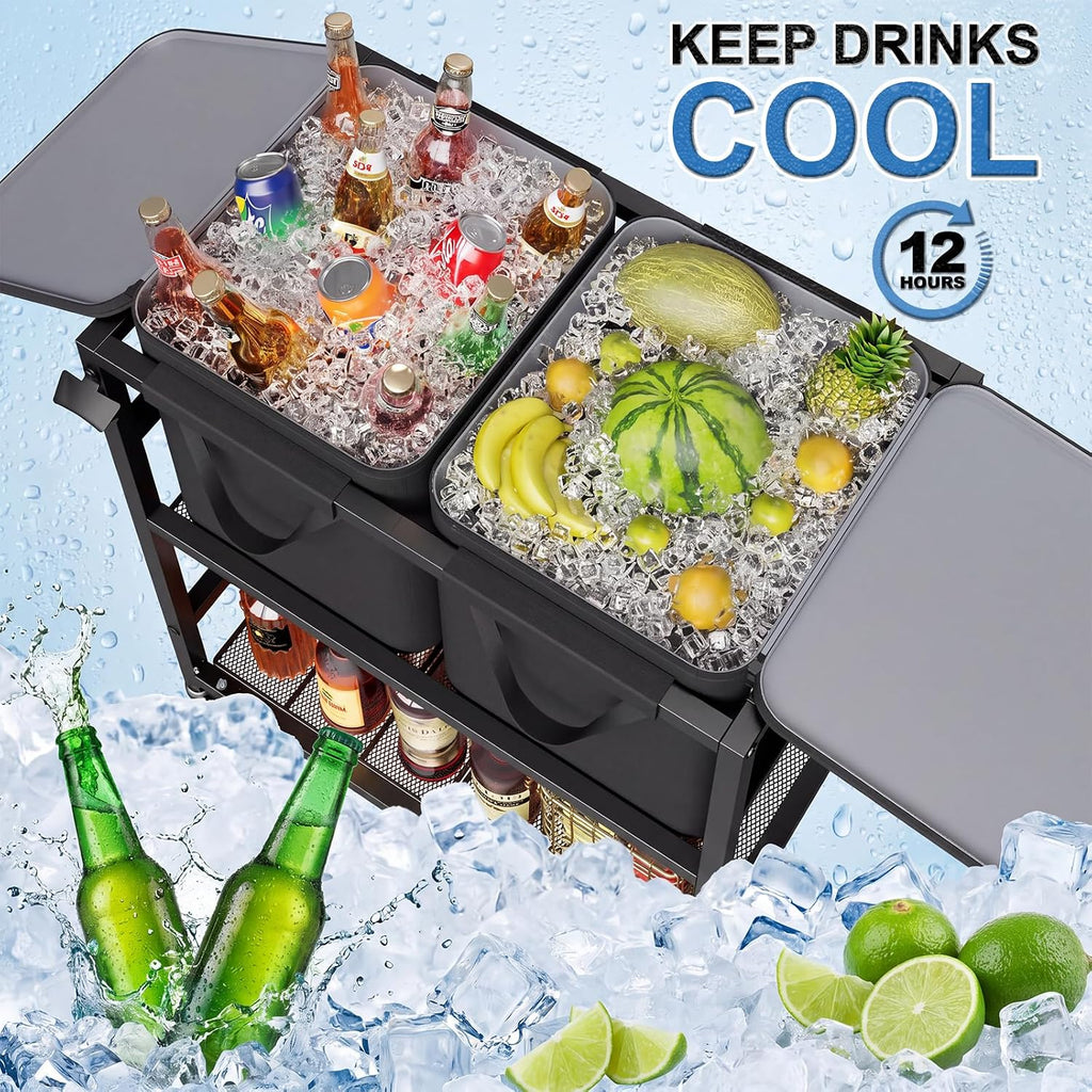 Patio Rolling Cooler Cart Portable Bar Station