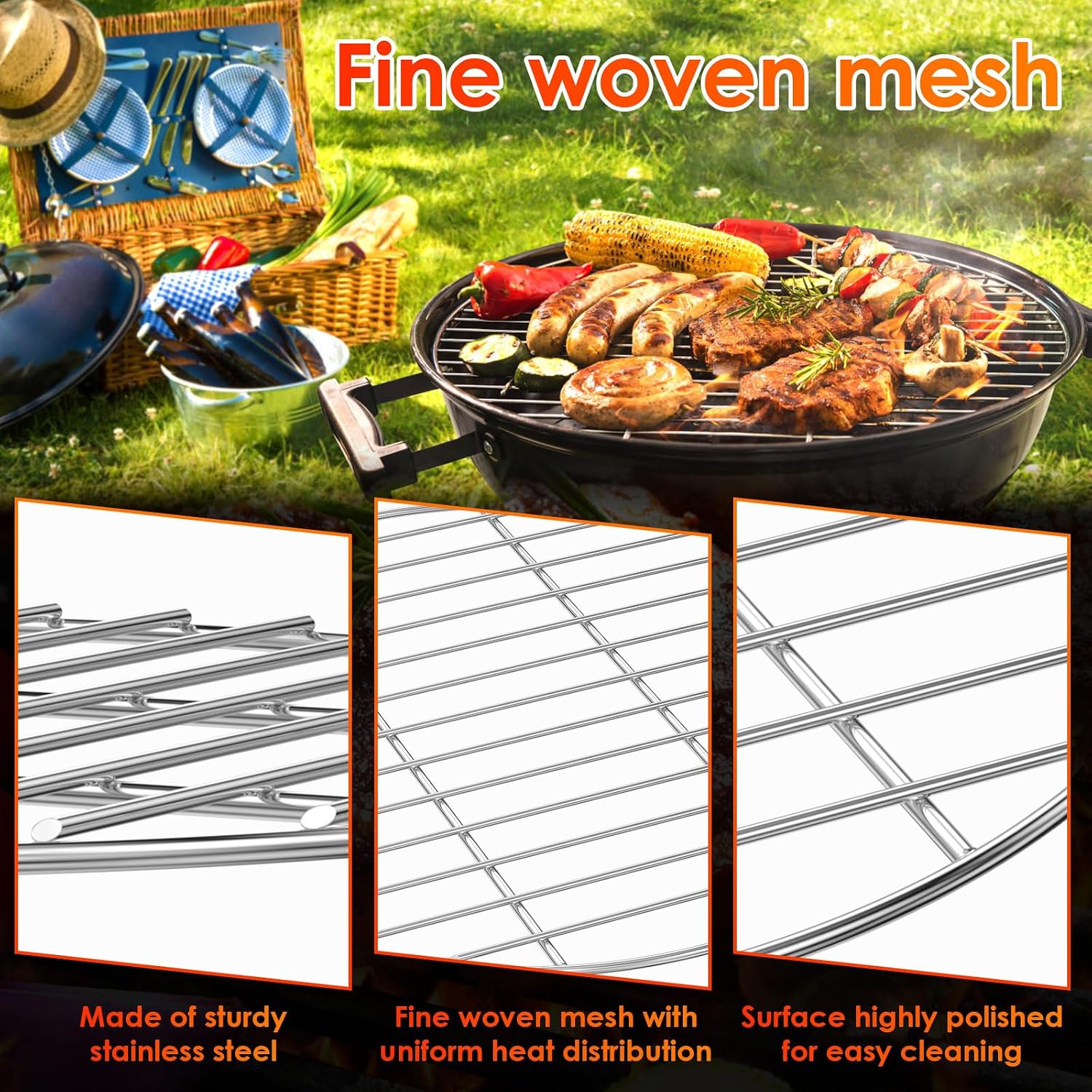 2Pcs 15.7" Stainless Steel Round Grill Grate