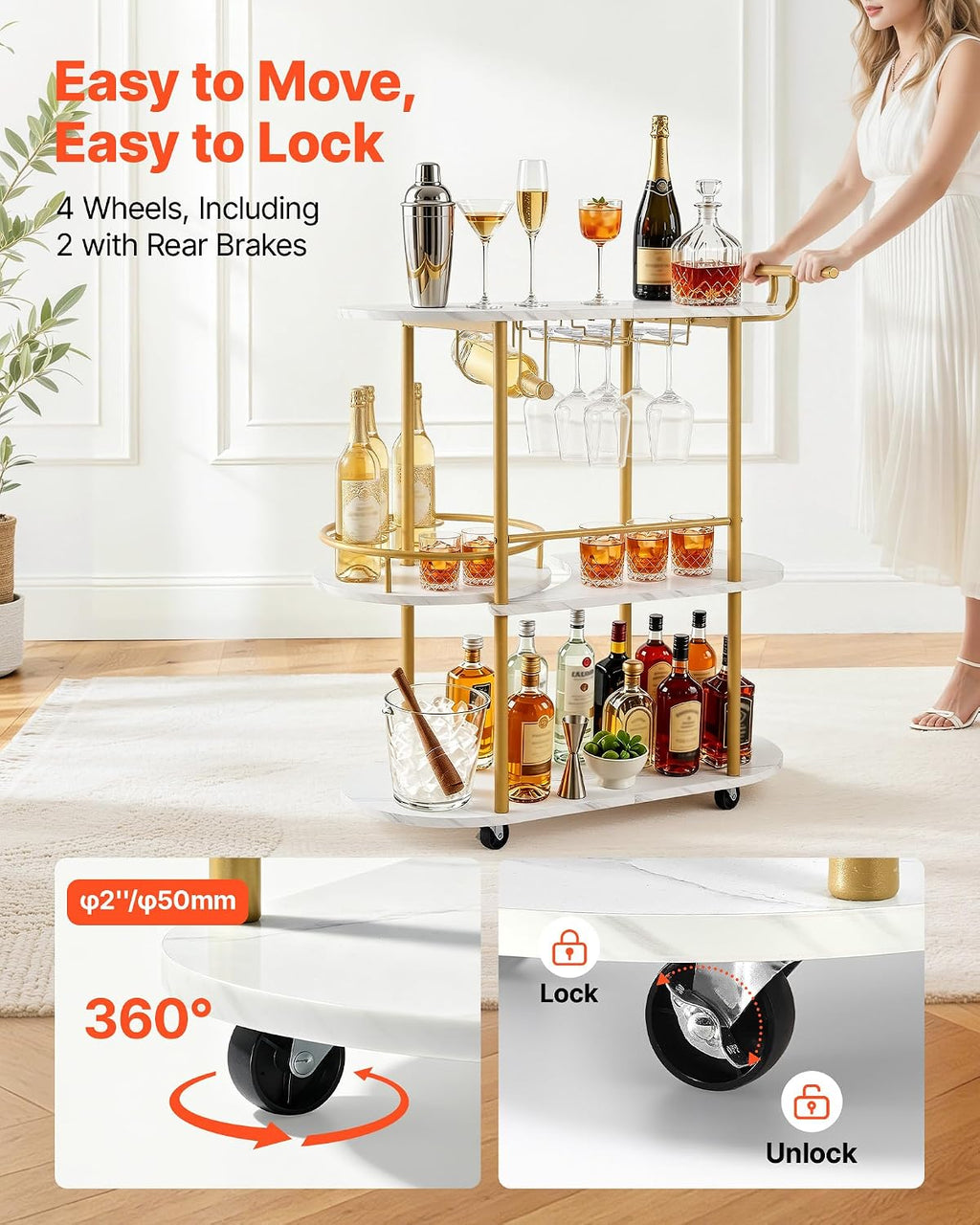 Bar Cart 3 Tiers Serving Carts Gold