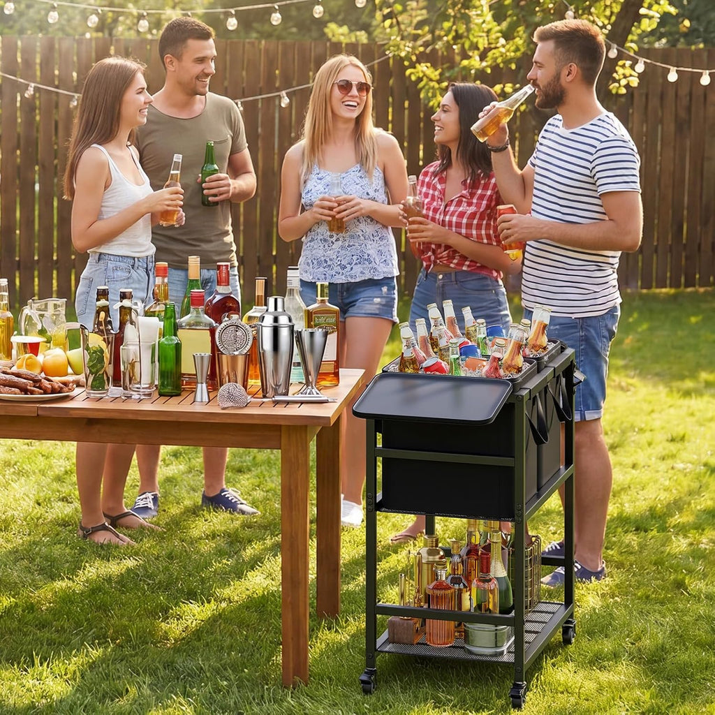 Patio Rolling Cooler Cart Portable Bar Station