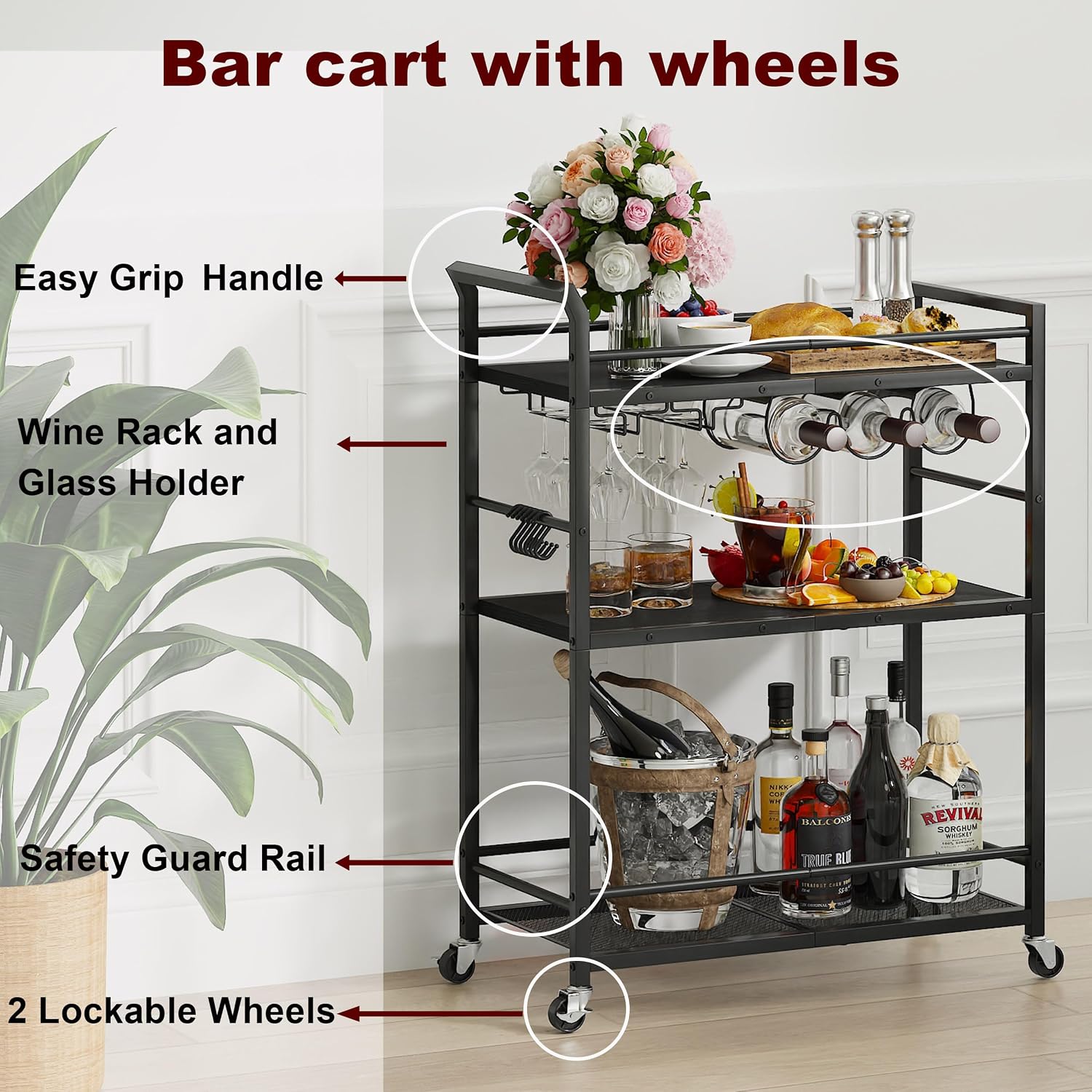 3 Tier Bar Cart Small Beverage Cart GBC507B