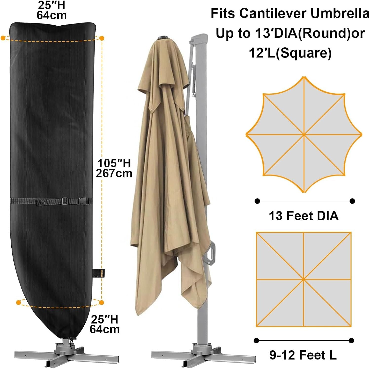 Patio Umbrella Cover 600D Heavy Duty